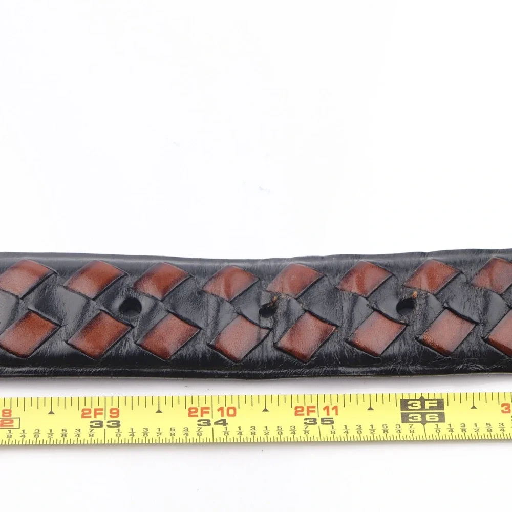 Bill Lavin Mens Belt Size 36 Black Brown Braided Woven Brass Buckle Dress